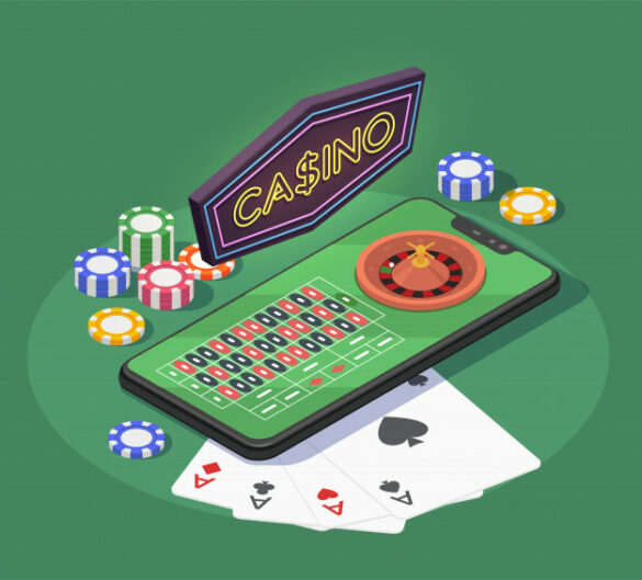 composition-isometrique-casino-ligne-cartes-jetons-smartphone-pour-jeux-hasard-fond-vert-3d_1284-32232