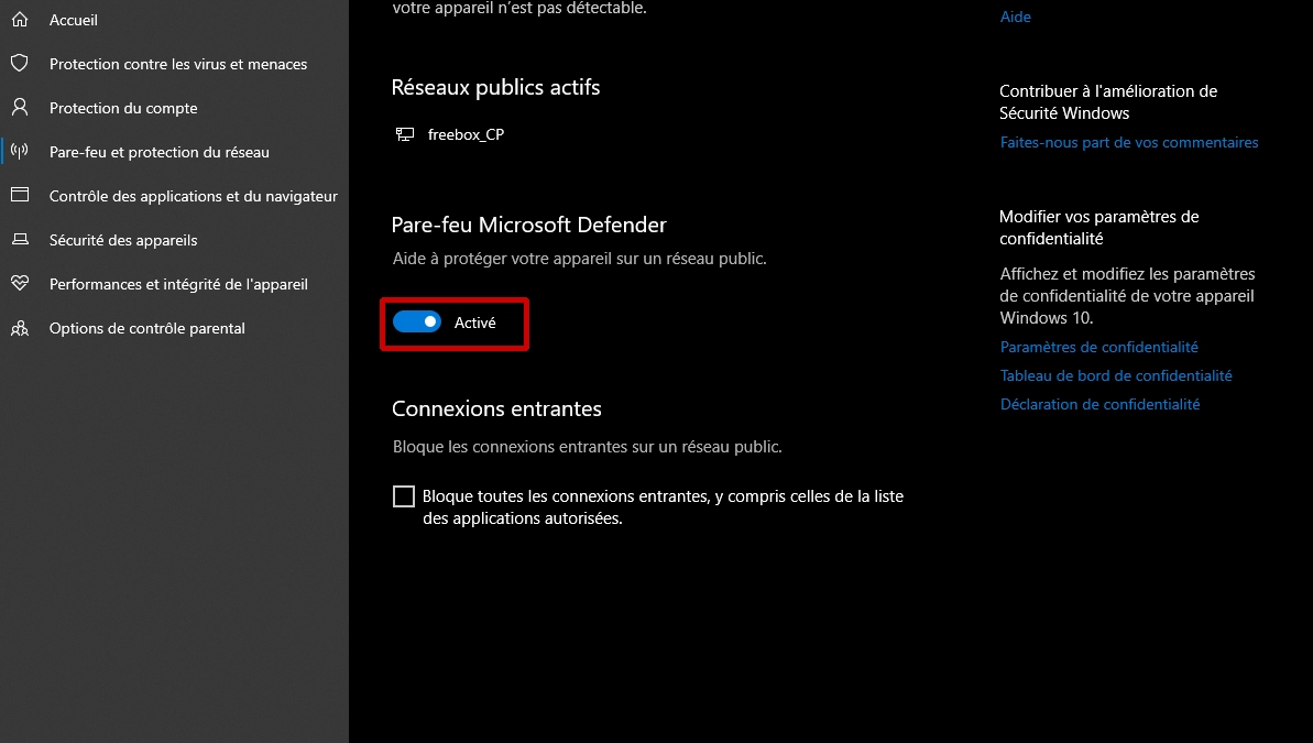 Comment activer/désactiver le pare-feu dans Windows 10 ?