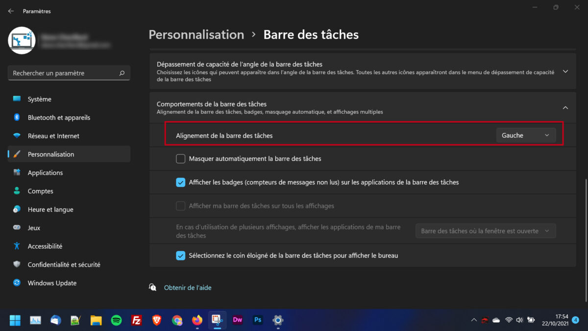 Comment aligner la barre des tâches et le menu démarrer à gauche dans Windows 11 ?