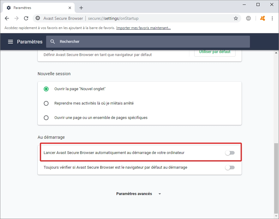 comment désactiver avast secure browser