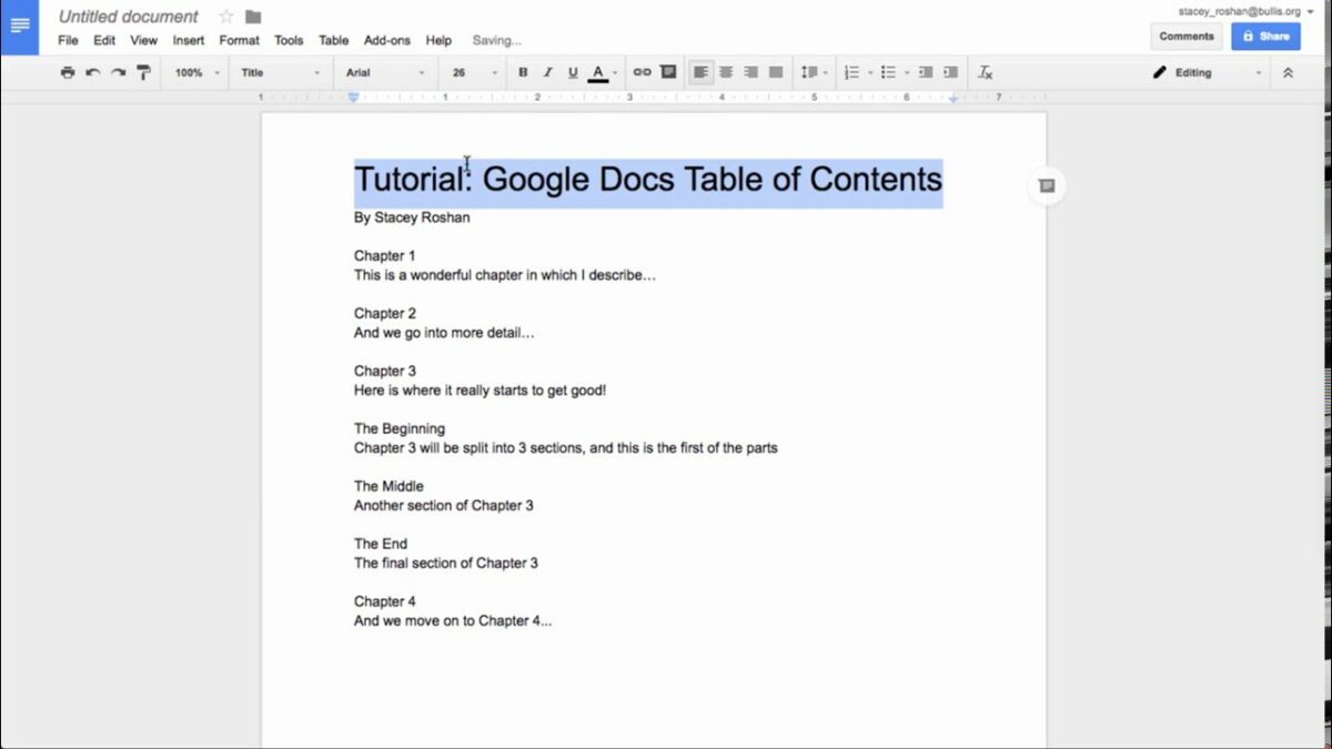 How do you insert table of contents in Google Docs?