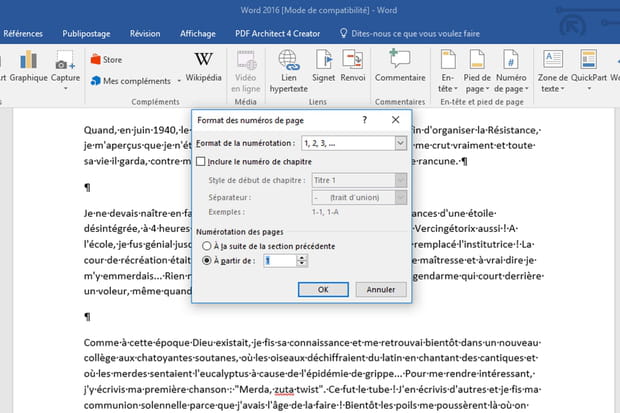 Où commencer la numérotation des pages