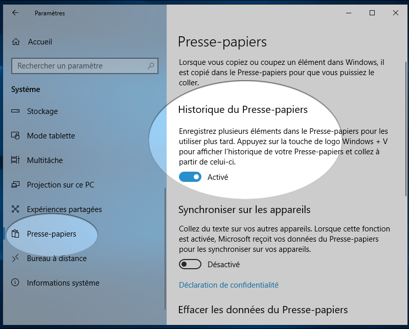 Où se trouve le presse papier